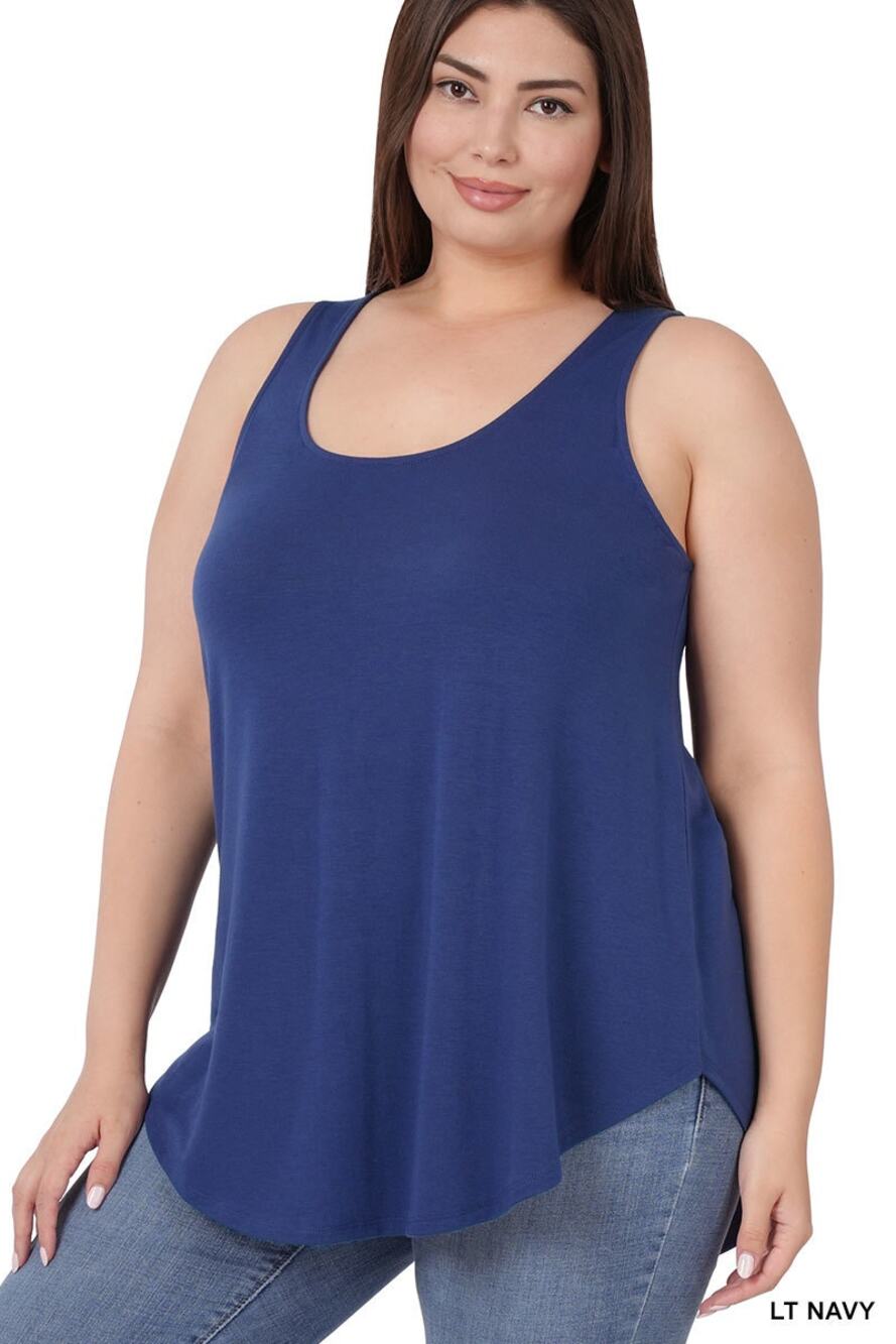 3X Light Navy Scoop Neck Round Hem Tank Top Zenana Plus size comfy cool